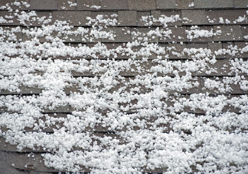 Roof Closeup Hail on the Roof After Heavy Storm with Hail